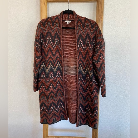 Lucky Brand Women's Southwestern Aztec Open Long Chunky Knit Cardigan Small - Picture 1 of 6